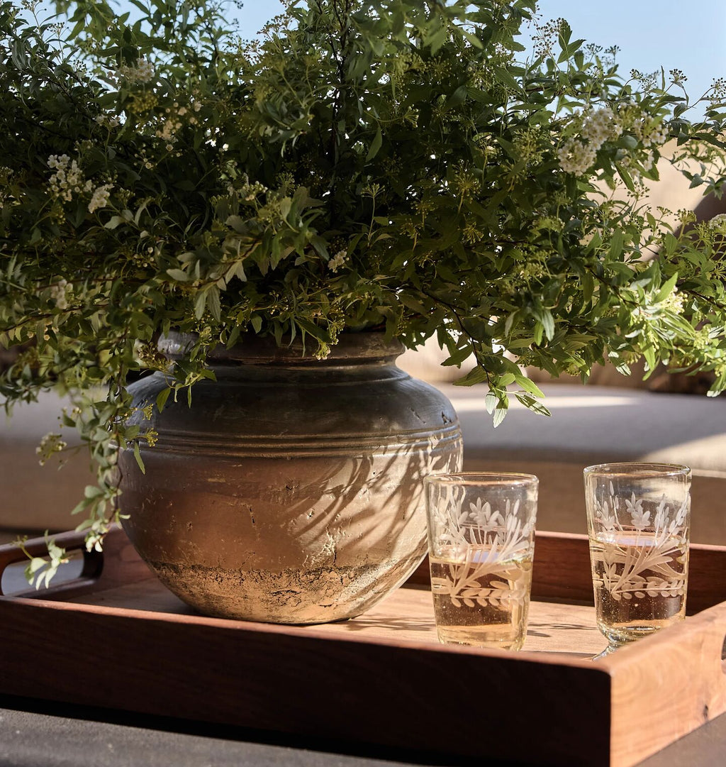 Etched Floral Drinking Glass