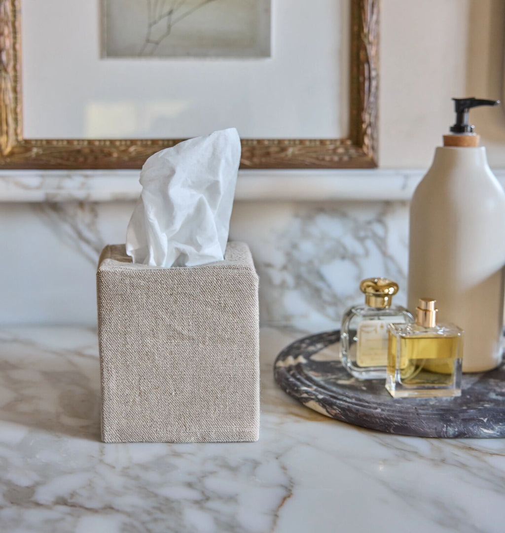 Linen Tissue Box Cover Oatmeal