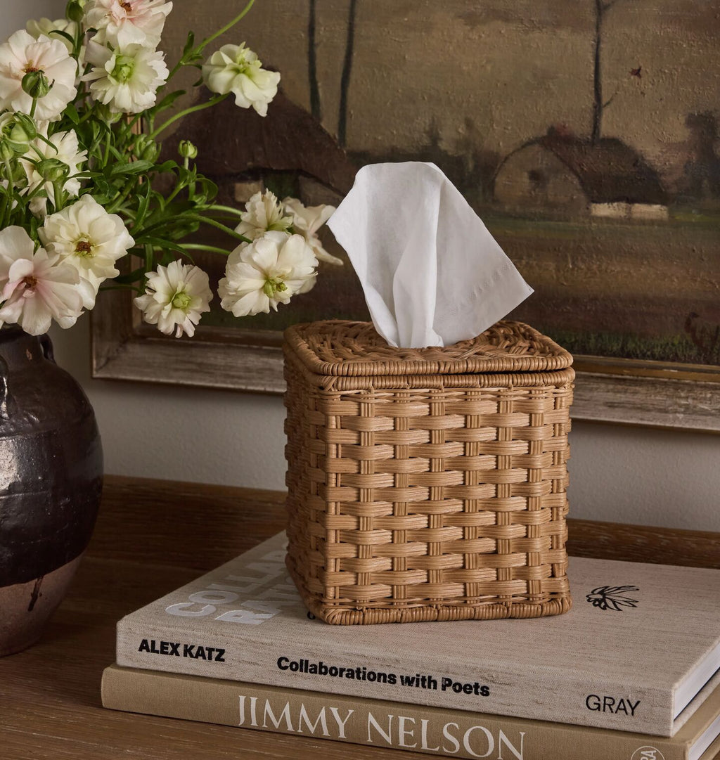 June Tissue Box Blonde Wicker