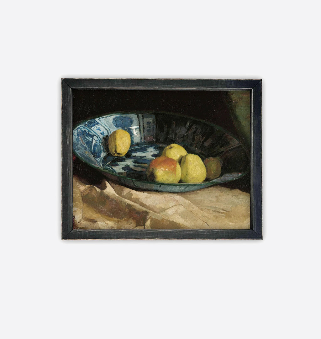 Apples in a Delft Bowl Framed Print Black
