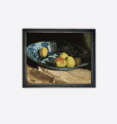 Apples in a Delft Bowl Framed Print Black