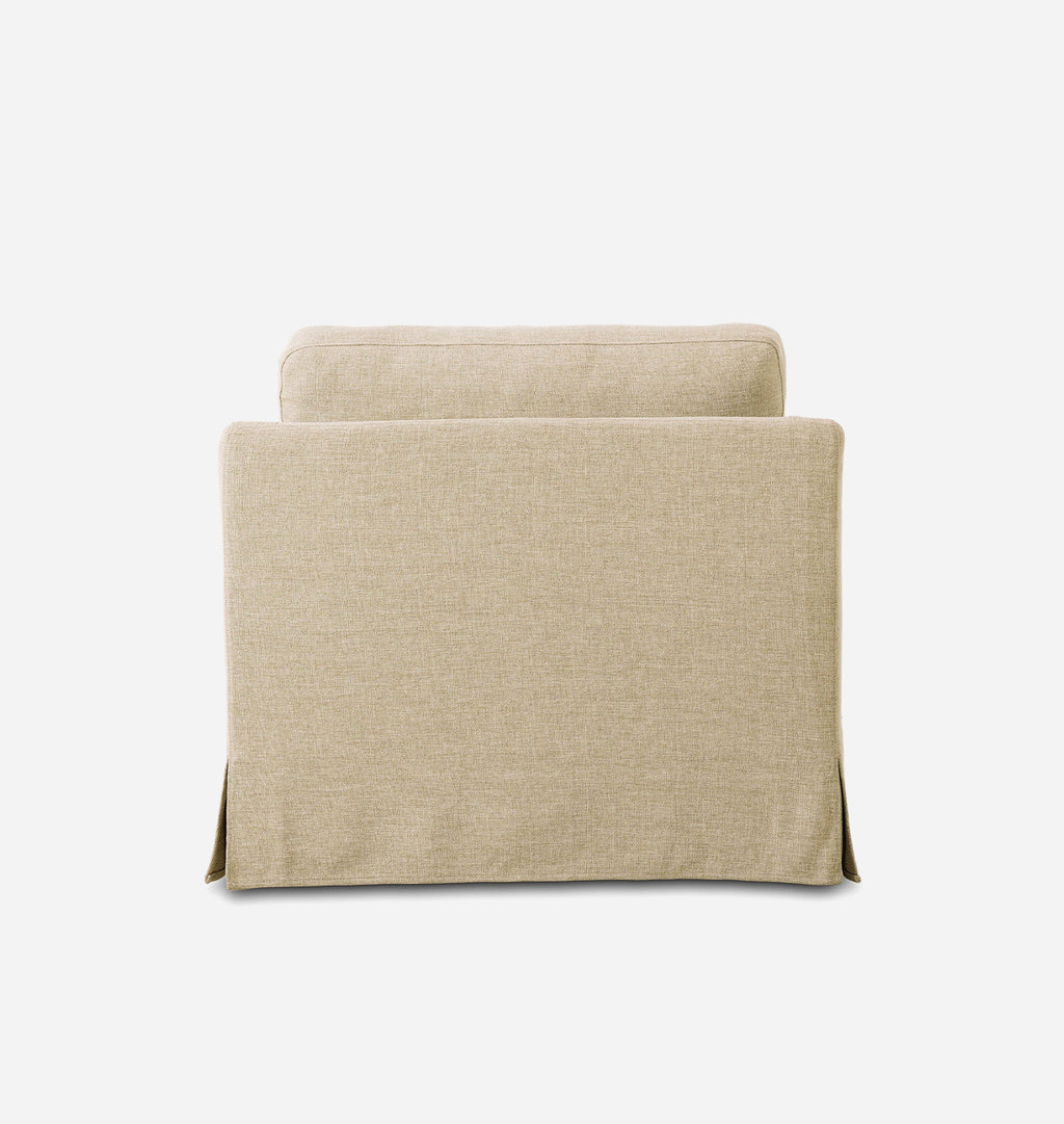 A beige upholstered armchair cushion cover with a matching rectangular backrest cushion, shown from the back against a plain white background.