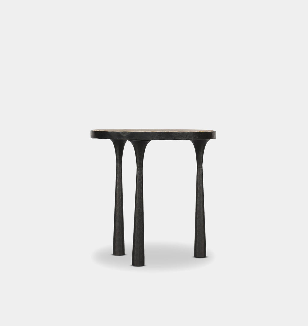 Billings Hammered Gunmetal End Table Fossil Marble