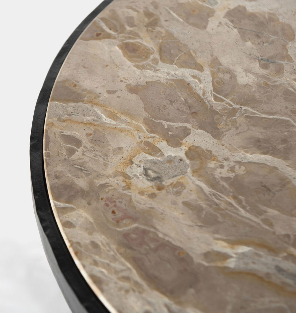 Billings Hammered Gunmetal End Table Fossil Marble