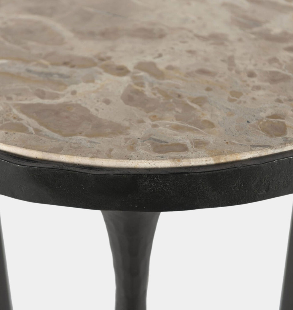 Billings Hammered Gunmetal End Table Fossil Marble