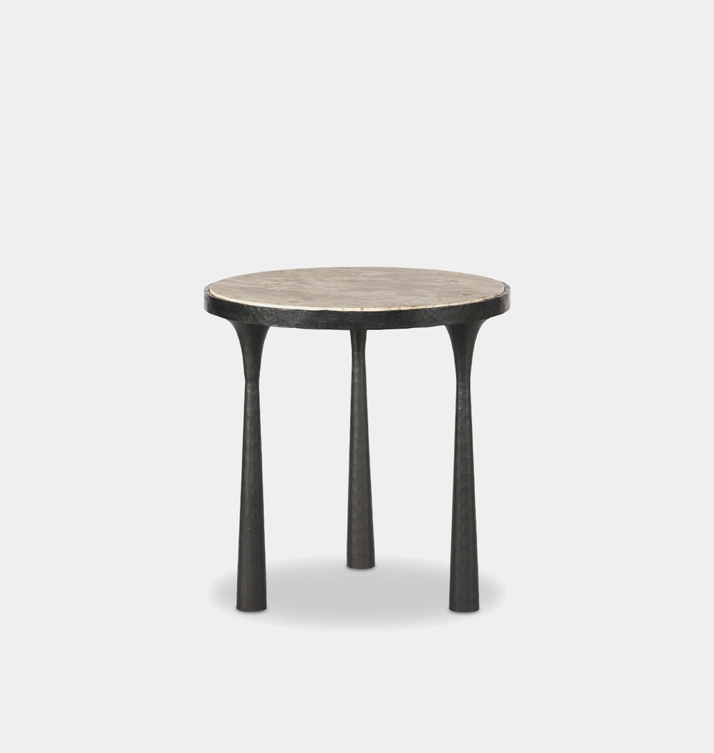 Billings Hammered Gunmetal End Table Fossil Marble