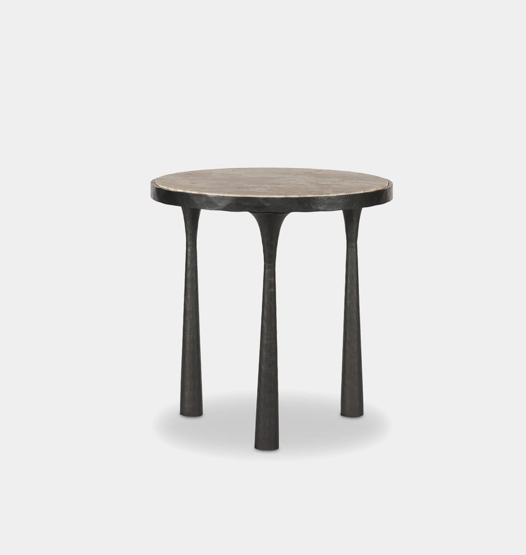 Billings Hammered Gunmetal End Table Fossil Marble