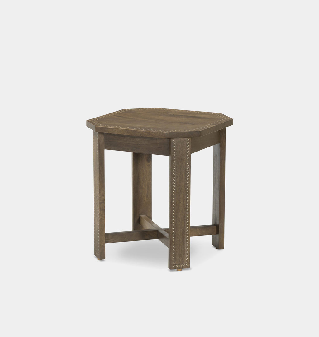 Cantu End Table Washed Taupe Mango Wood with Bone Inlay