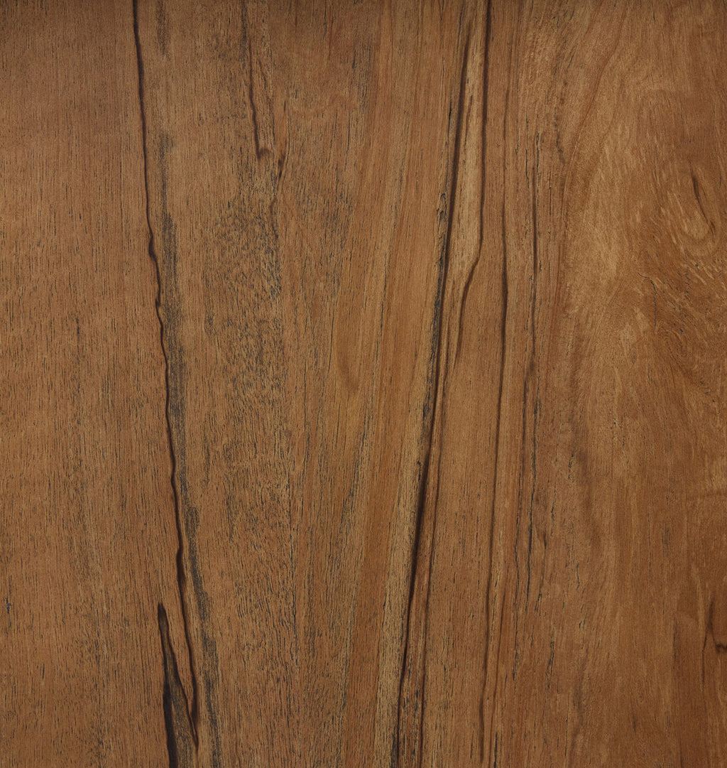 A close-up of a warm medium-brown wood grain surface with visible natural streaks and texture.