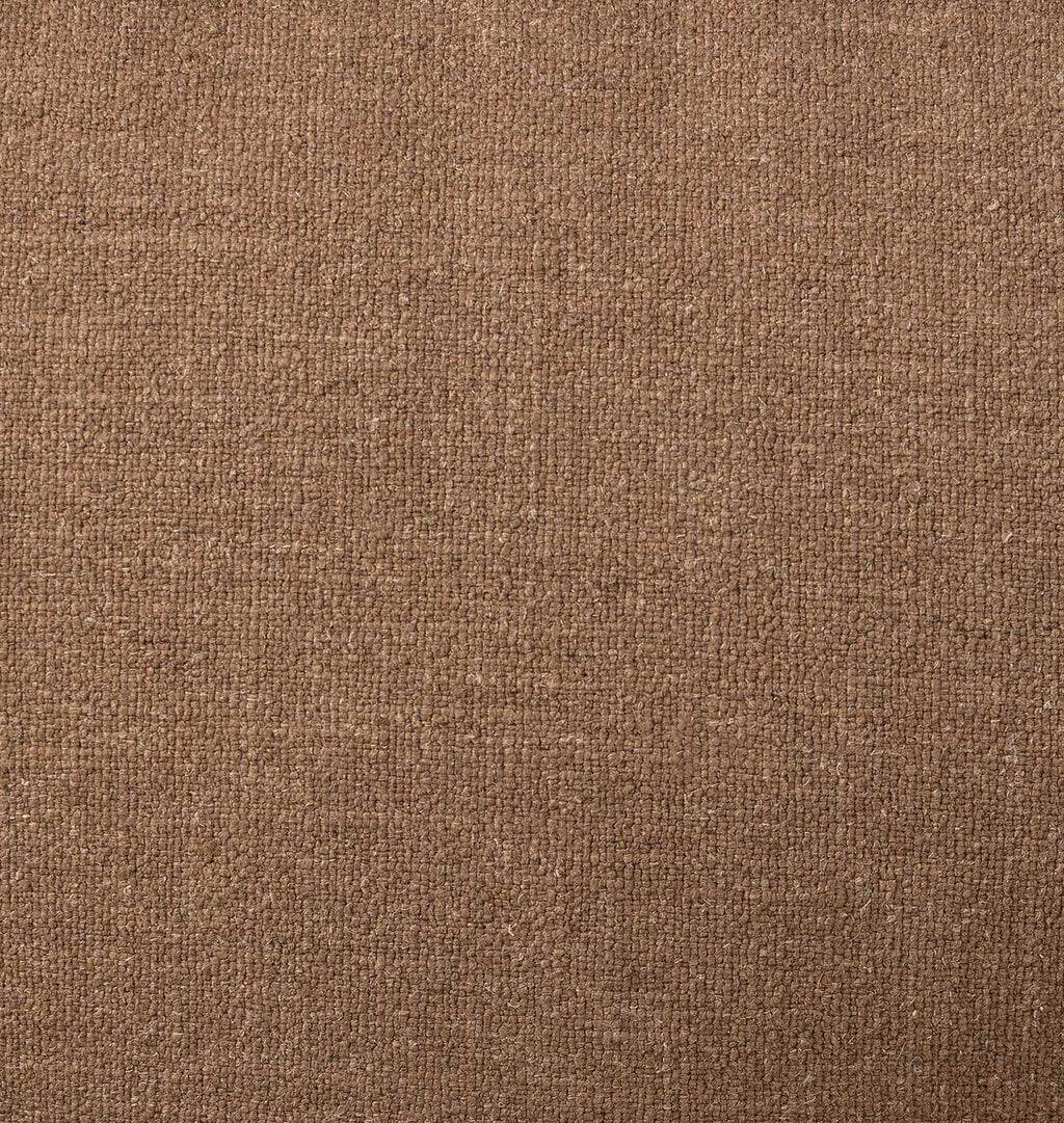 A close-up of a brown woven fabric texture with a fine, heathered weave pattern.