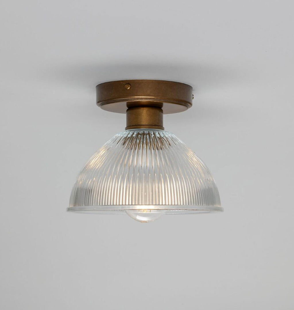 Erbil Prismatic Glass Flush Ceiling Light Antique Brass