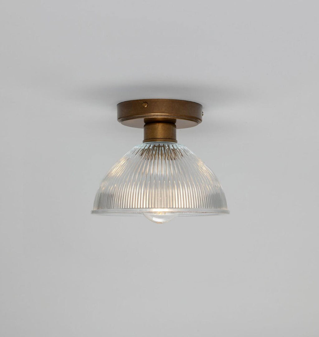 Erbil Prismatic Glass Flush Ceiling Light Antique Brass