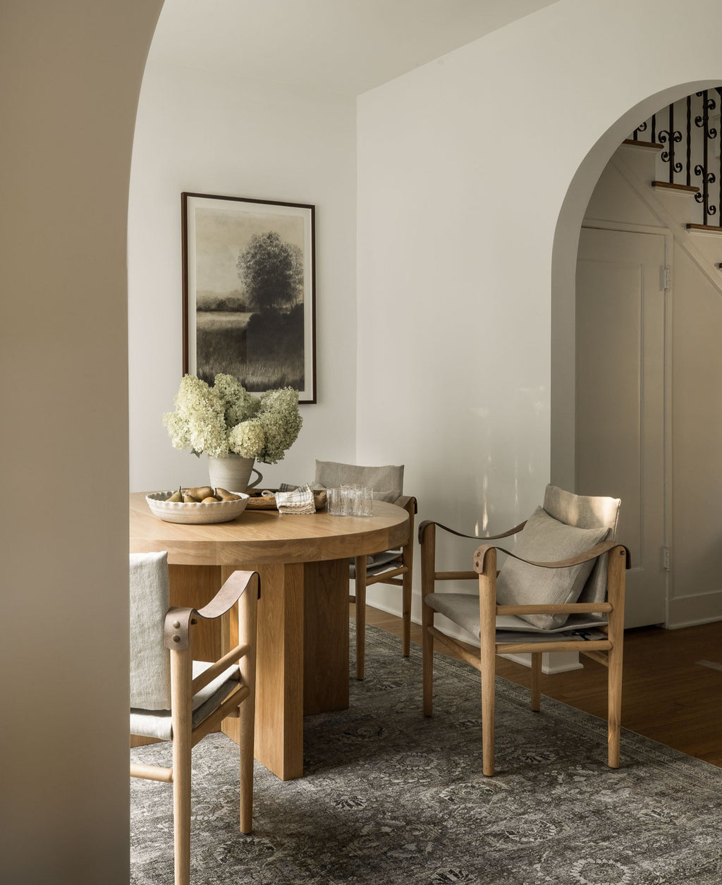 Montauk Hemp Linen Dining Chair Leather Arm