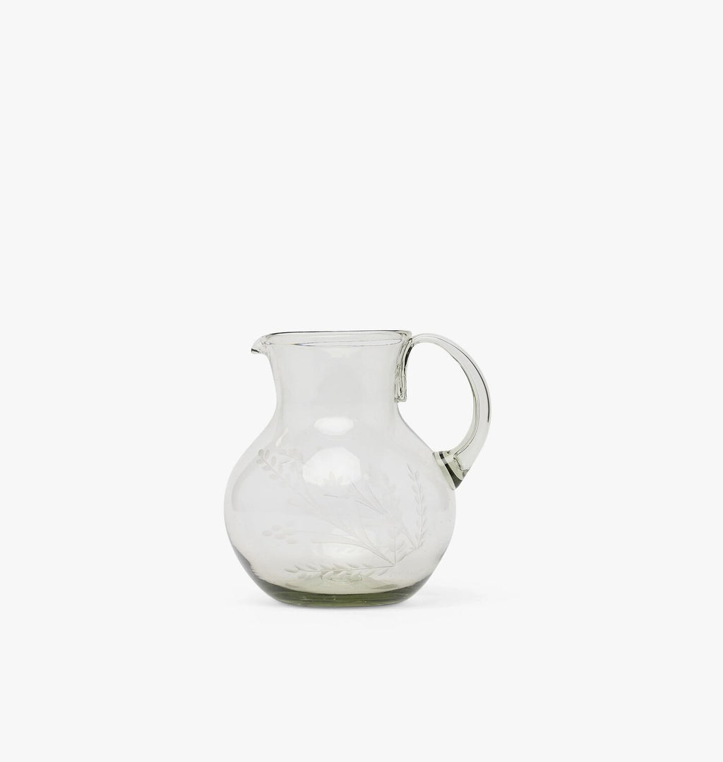 Etched Floral Glass Pitcher