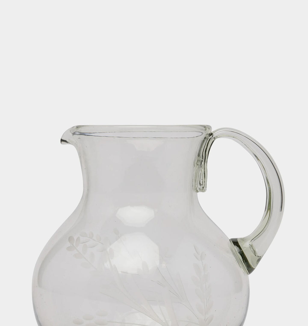 Etched Floral Glass Pitcher