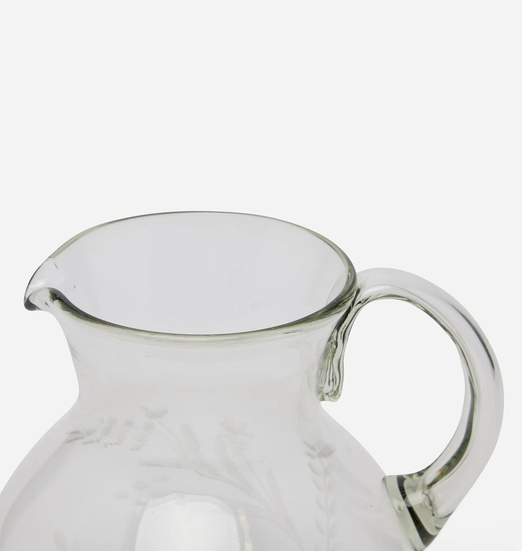 Etched Floral Glass Pitcher