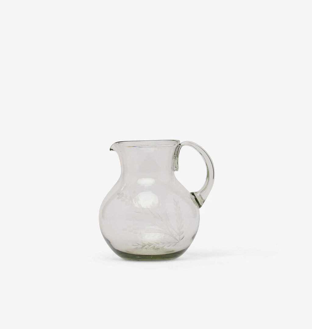 Etched Floral Glass Pitcher