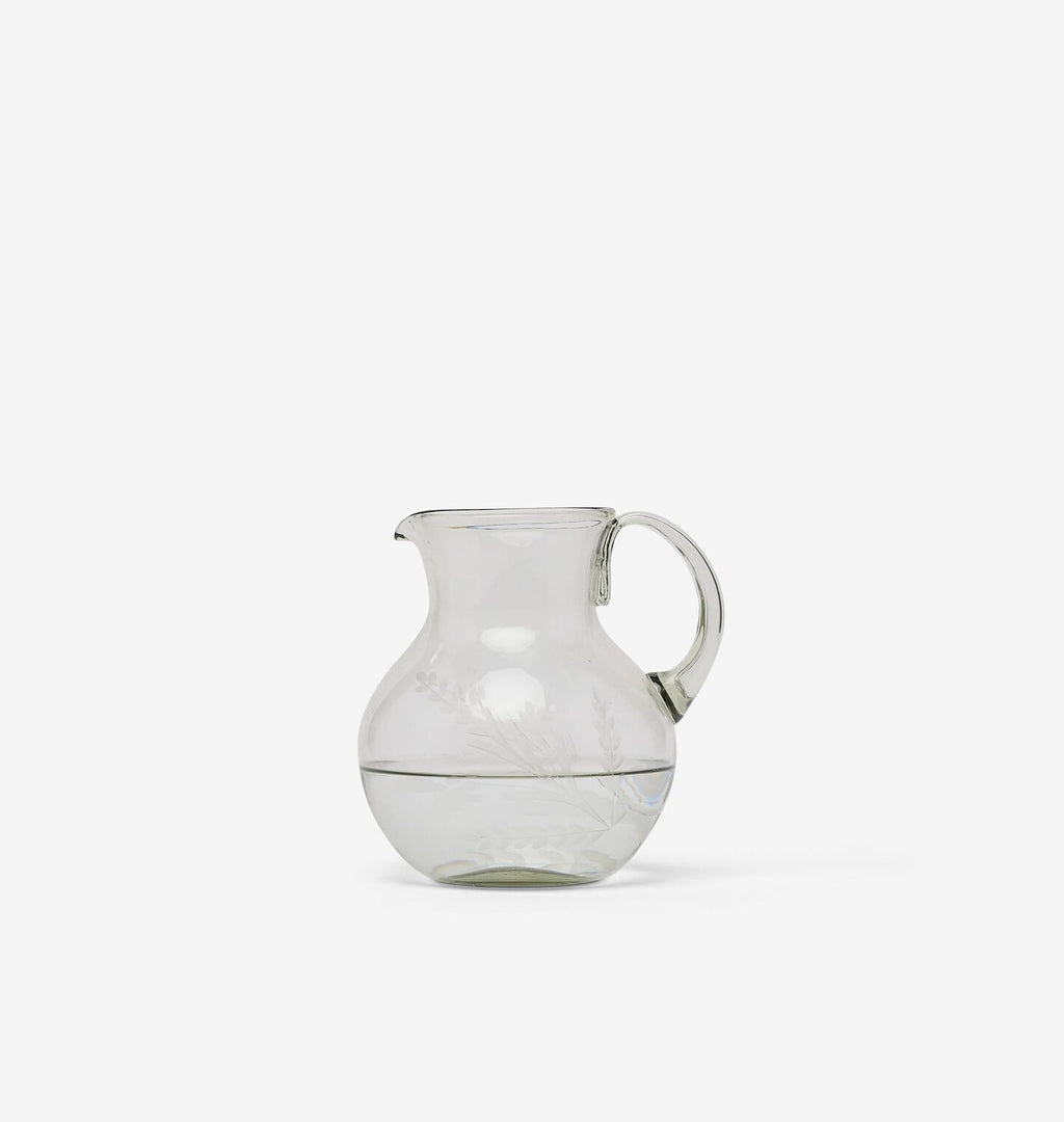 Etched Floral Glass Pitcher