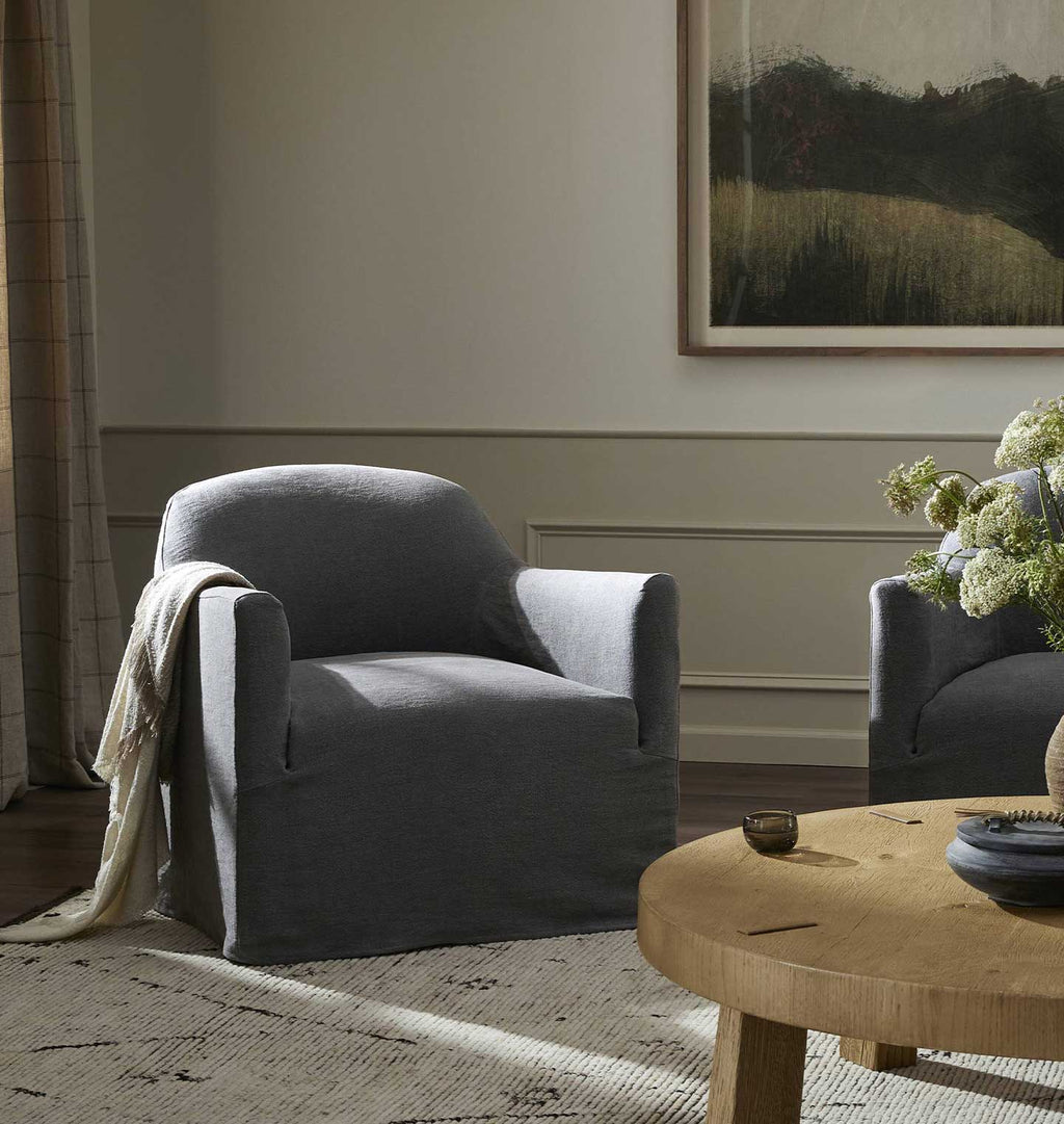 Lowell Slipcover Swivel Chair Broadway Denim