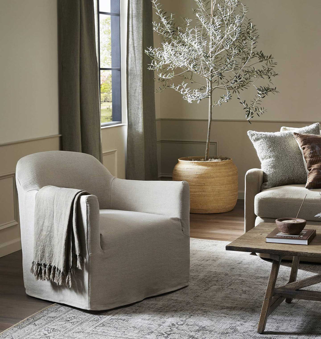 Lowell Slipcover Swivel Chair Broadway Dune