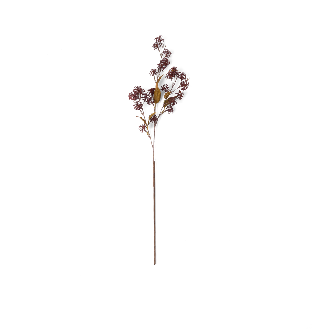 A faux elderberry stem branch shown upright on a white background