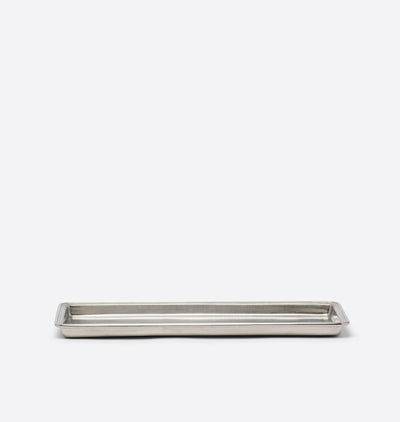 Rectangular pewter tray on a white background