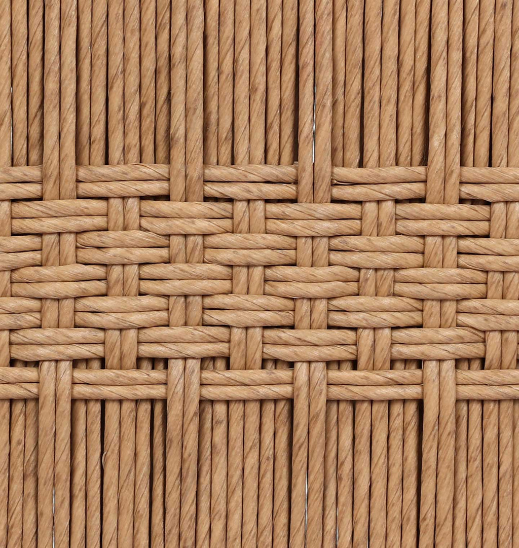 Close-up of a woven natural fiber surface showing a tight basketweave pattern in warm tan and light brown tones.