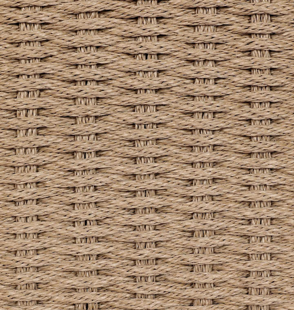 A close-up of a woven natural fiber material, showing a tight basketweave texture in warm tan and beige tones.