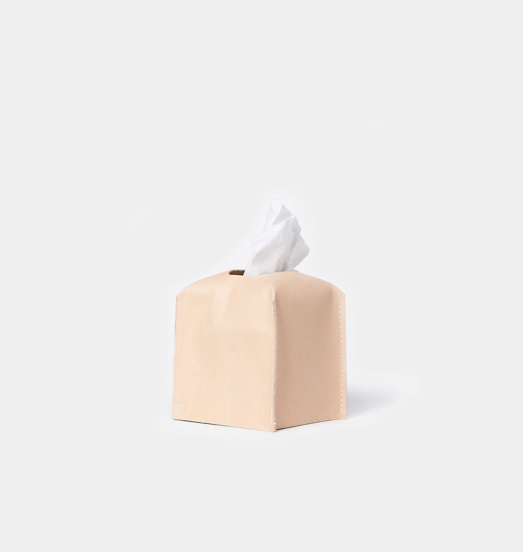 The Amber Tissue Box Natural Leather