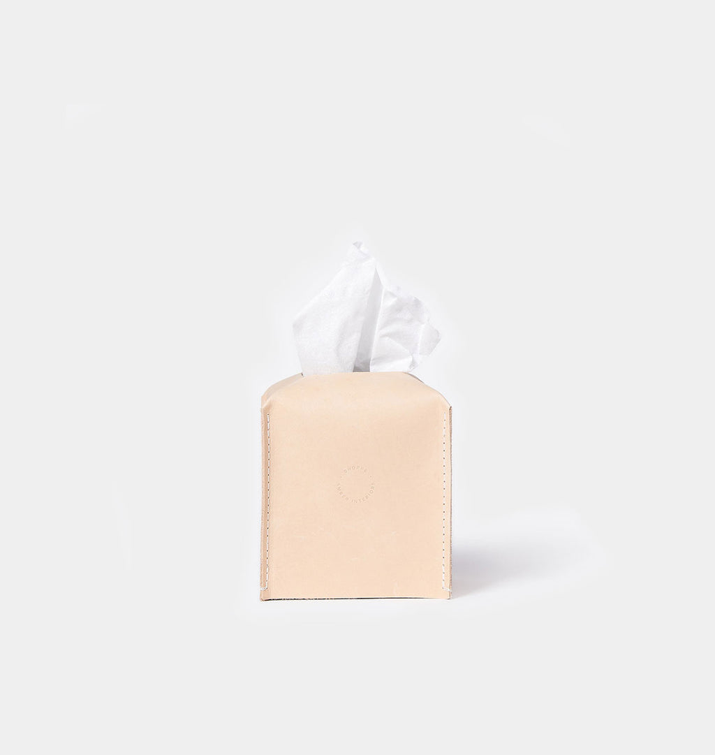 The Amber Tissue Box Natural Leather