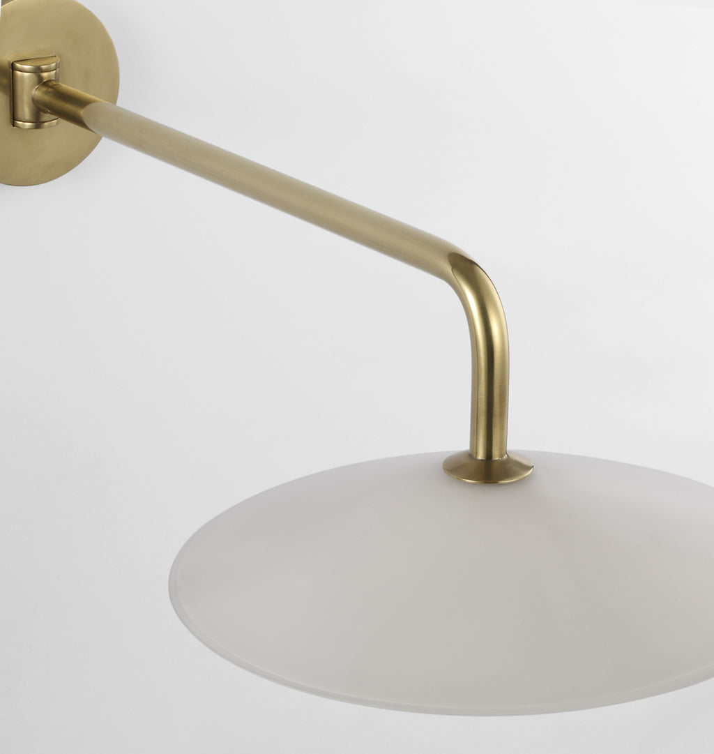 Ponce Articulating Sconce Antique Brass White Glass