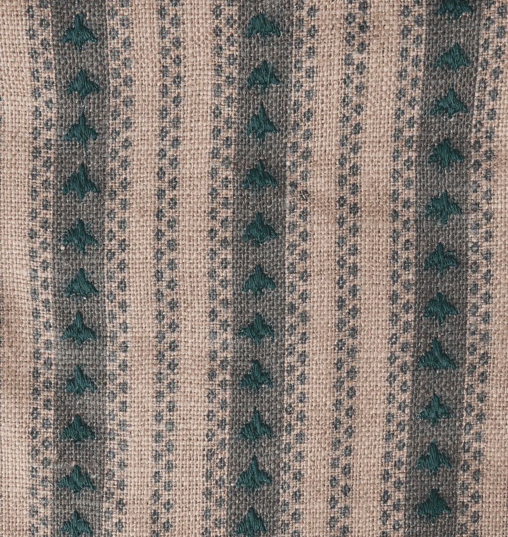 An embroidered striped stocking in a forest green color shown on a white background 