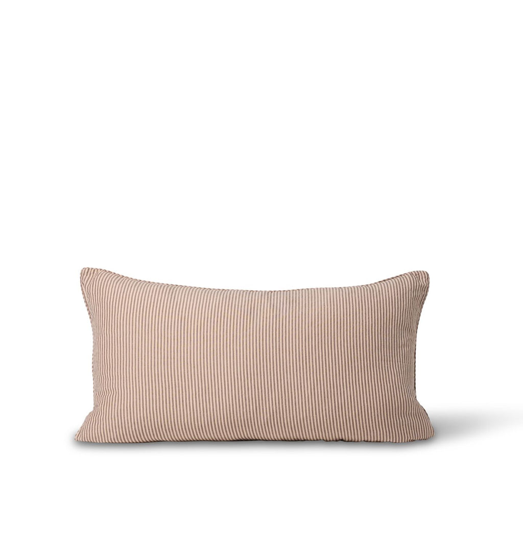 A striped lumbar pillow with self welt boarder