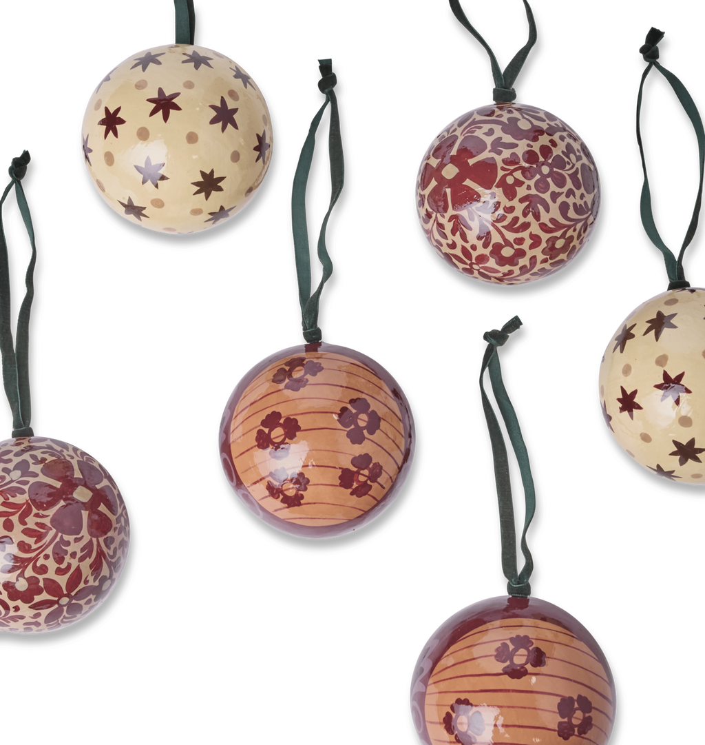 Manor Hand Painted Paper Mache Ornament Set S/6