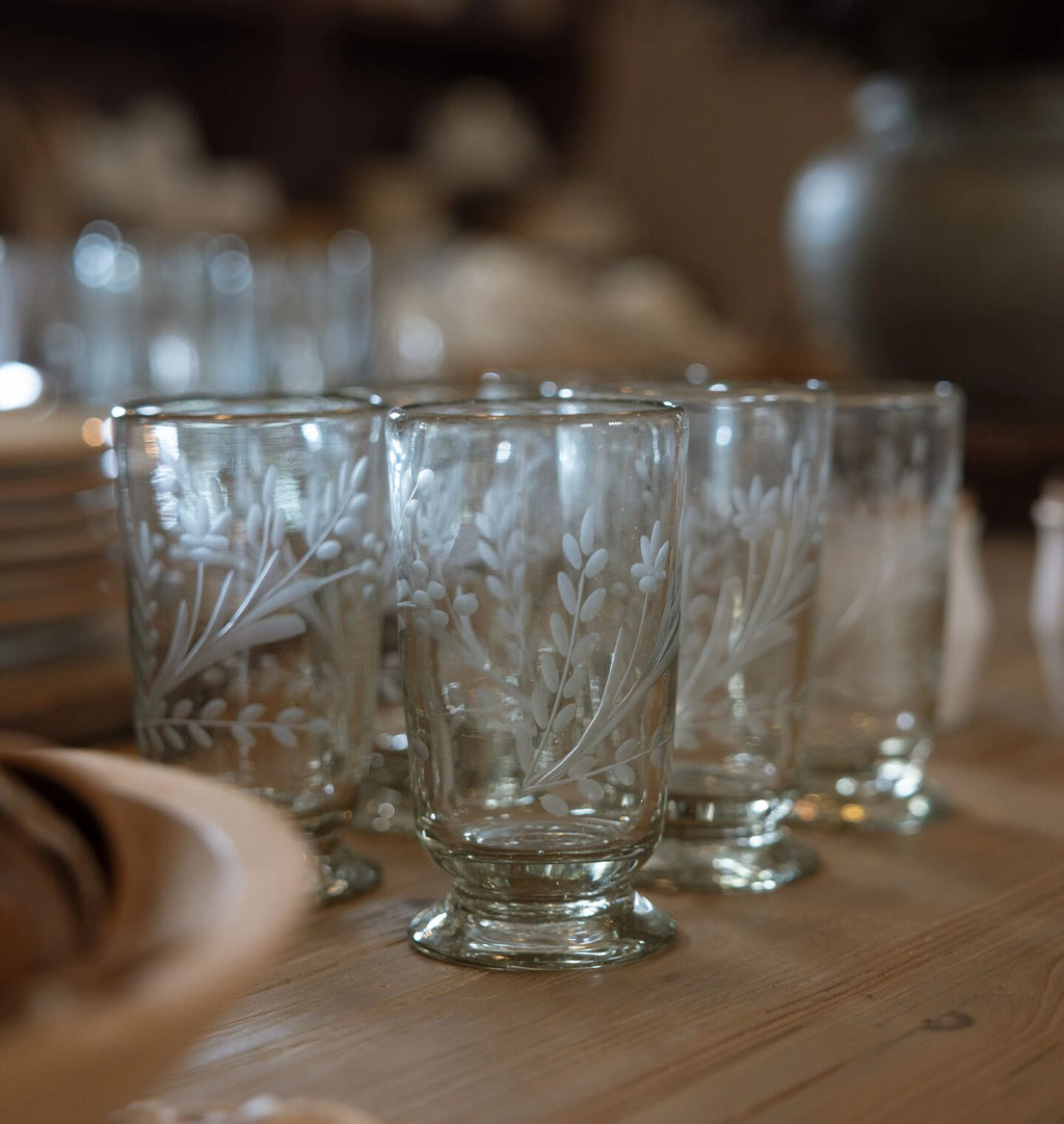 Etched Floral Drinking Glass