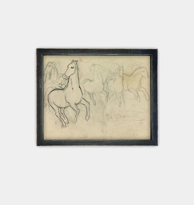 Sketched Horses Framed Print Black
