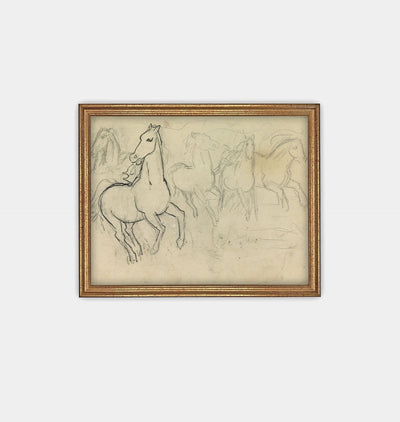 Sketched Horses Framed Print Gold