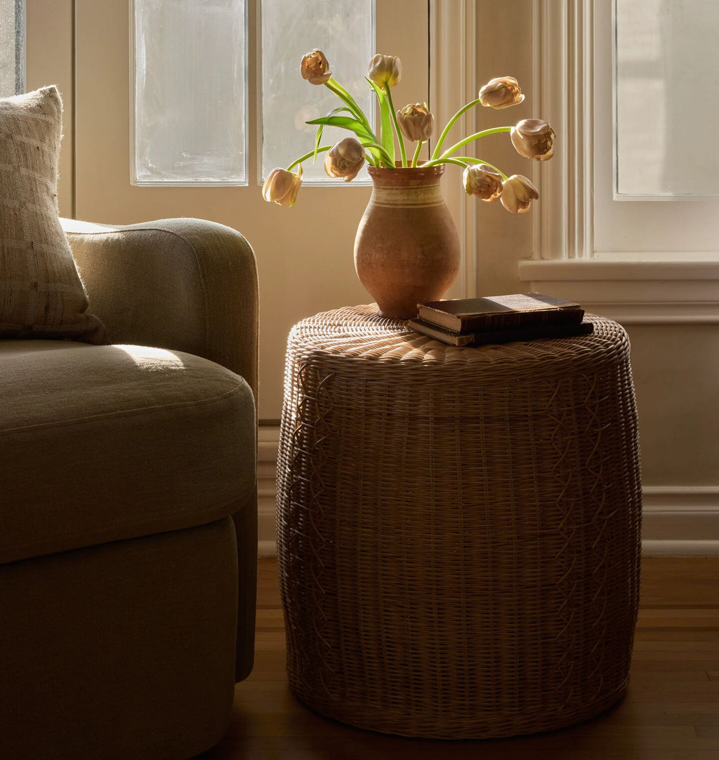 Olivia Wicker Stool Blonde Wicker
