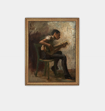 The Banjo Player Framed Print Gold
