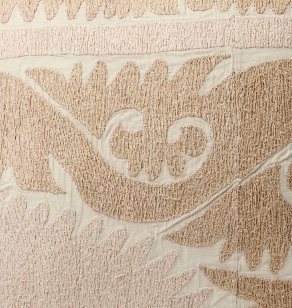 Vintage Tan Suzani Pillow Detail