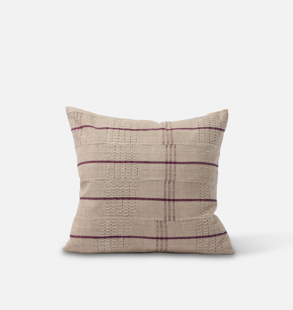 Vintage Tan and Maroon Striped Pillow