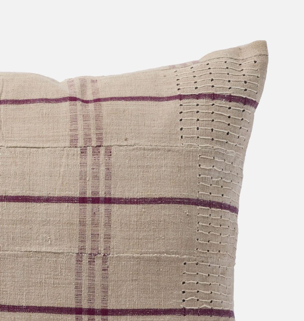 Vintage Tan and Maroon Striped Pillow Corner