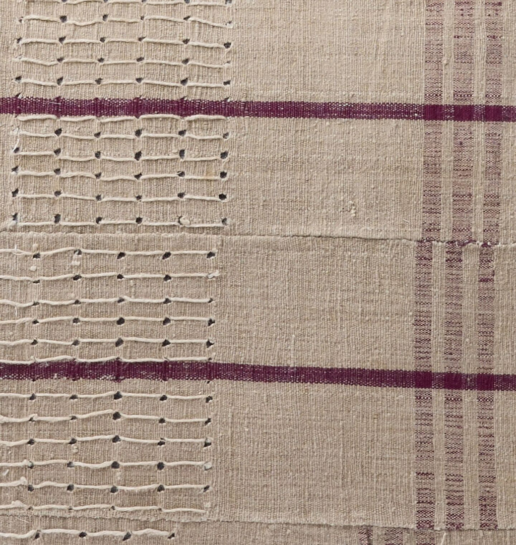 Vintage Tan and Maroon Striped Pillow Detail