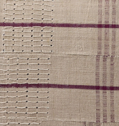 Vintage Tan and Maroon Striped Pillow Detail