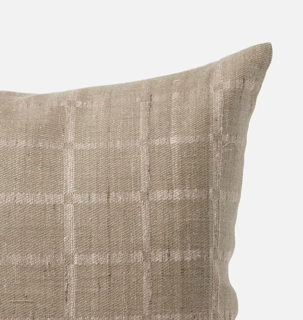 Vintage Woven Plaid Khaki Pillow Corner