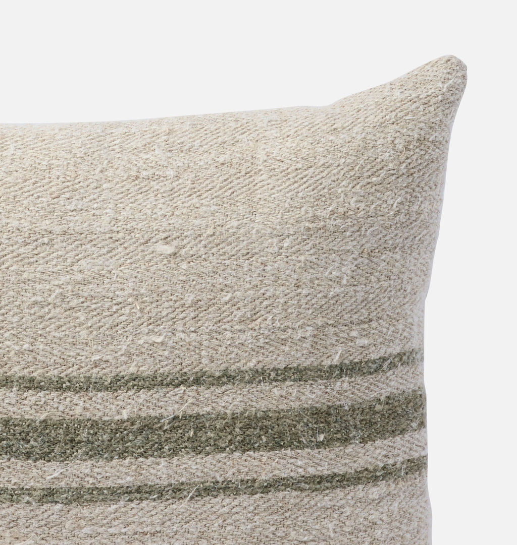 Vintage Striped Grain Sack Lumbar Pillow  Corner