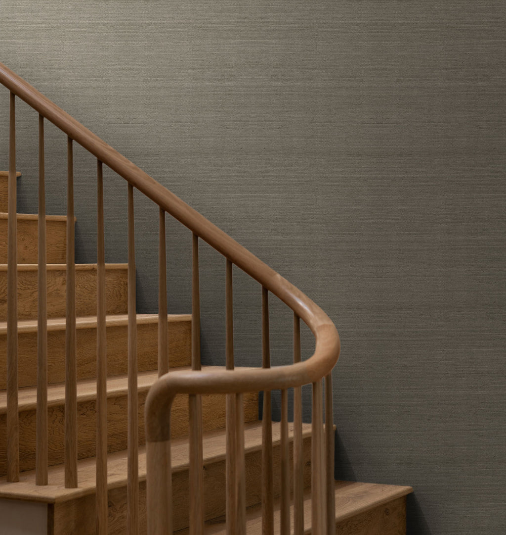 Field wallpaper in the color Arroyo, on a wall with a staircase