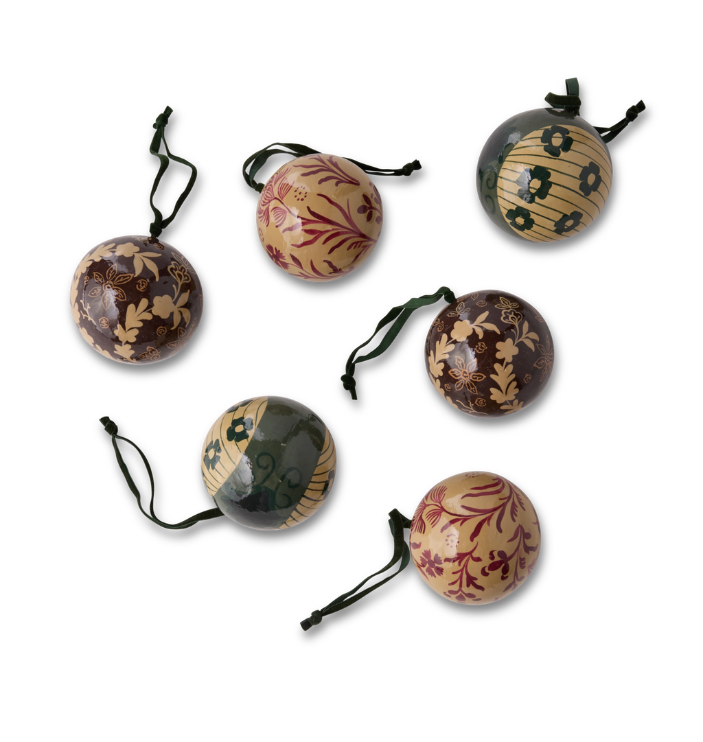 Warm Tidings Hand Painted Paper Mache Ornament Set S/6