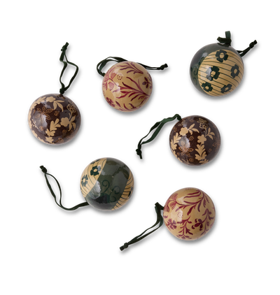 Warm Tidings Hand Painted Paper Mache Ornament Set S/6