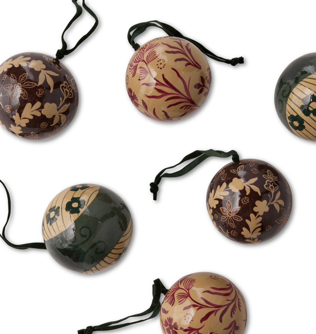 Warm Tidings Hand Painted Paper Mache Ornament Set S/6